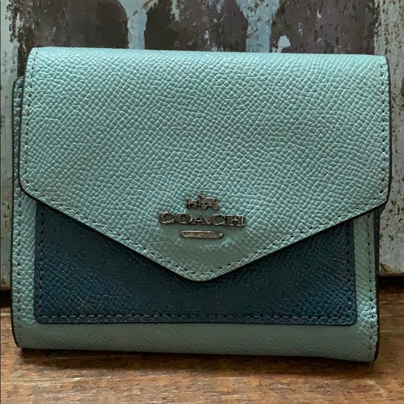 Coach Handbags - Coach Trifold Colorblock Blue Leather Wallet NWOT